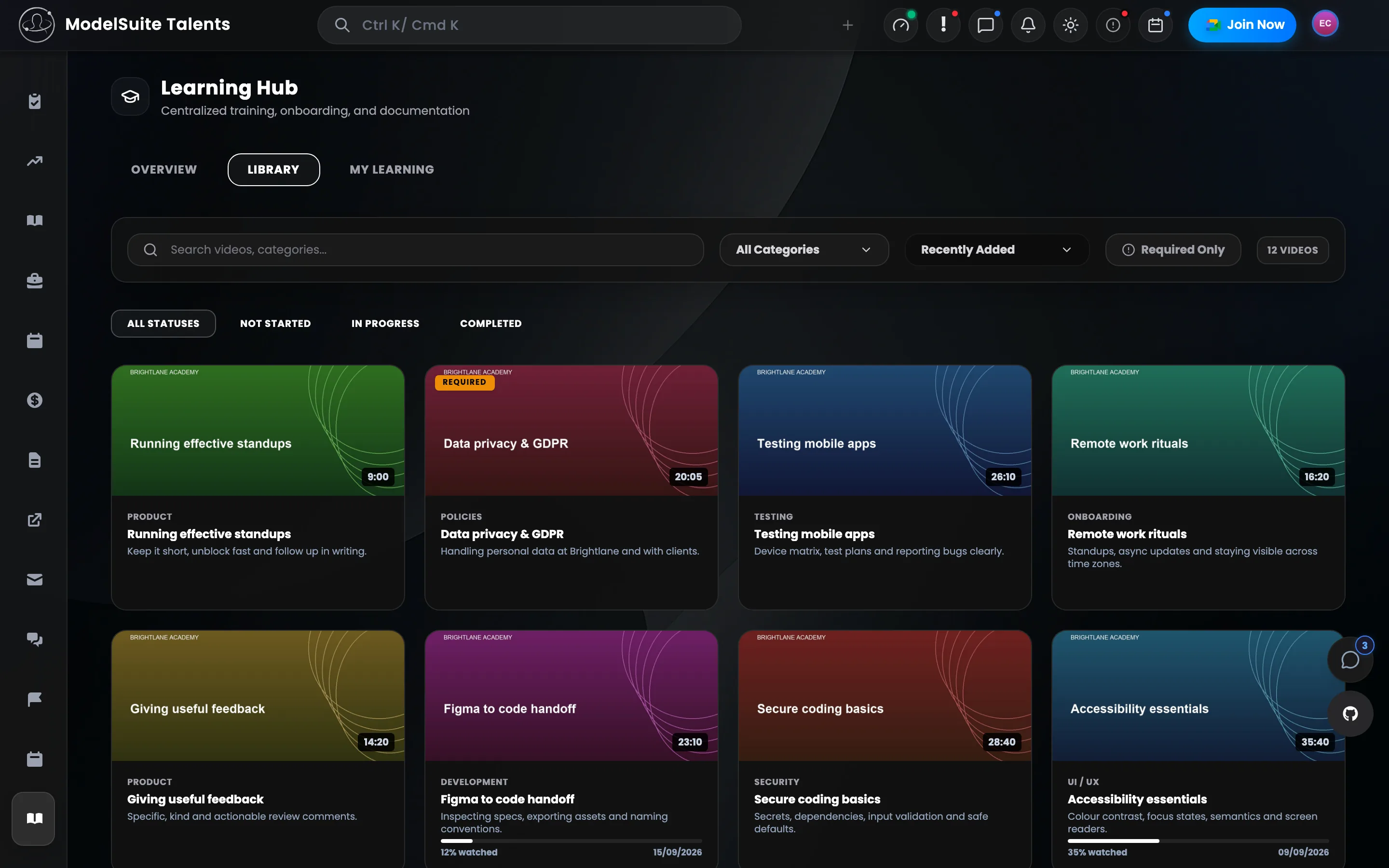 Talent Portal — Learning hub