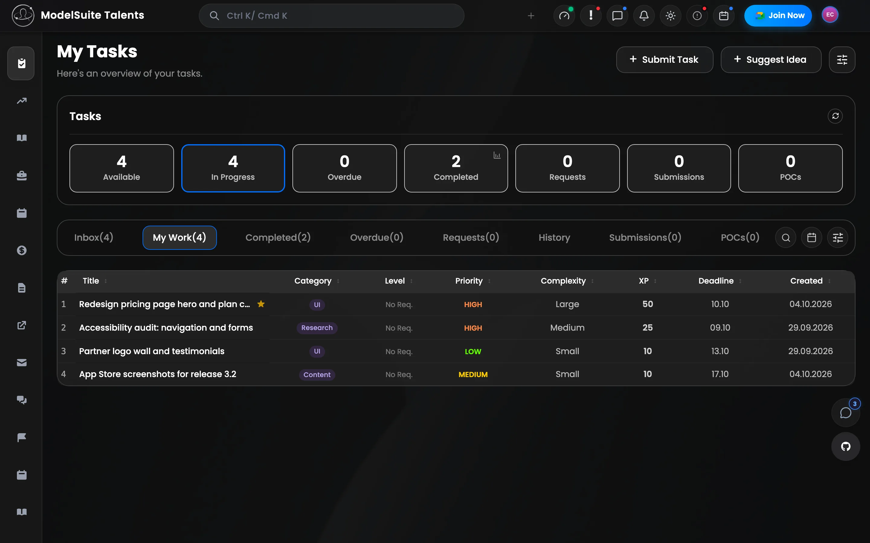 Talent Portal — My tasks